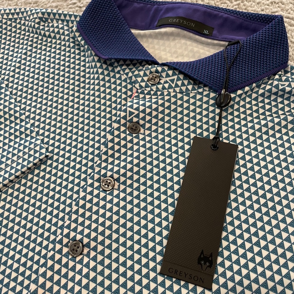 NWT Greyson Volcano Diaries Polo Mens XL Arctic Blue White Knit Collar